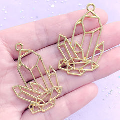 Crystal Shard Open Bezel Pendant | Quartz Outline Deco Frame | Kawaii UV Resin Jewelry Supplies (2 pcs / Gold / 27mm x 43mm)