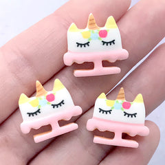 Unicorn Cake Sugar Cookie Cabochons | Miniature Sweets Supplies | Doll House Food Craft | Kawaii Jewelry Making (3 pcs / 20mm x 18mm)