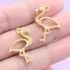 Small Flamingo Open Bezel | Cute Bird Charm | Mini Animal Deco Frame | Kawaii UV Resin Jewelry Making (2 pcs / Gold / 17mm x 23mm)