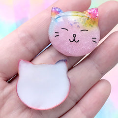 Kawaii Cat Cabochons | Animal Embellishments | Decoden Phone Case Supplies (2 pcs / Pink / 27mm x 25mm)