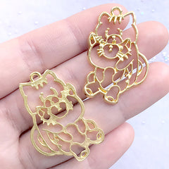 Cat Cuddling Open Bezel | Kitty Deco Frame of UV Resin Filling | Cute Animal Charm (2 pcs / Gold / 23mm x 37mm)