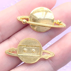 Saturn Planet Embellishments for UV Resin Art | Metal Resin Inclusions | Kawaii Astronomy Jewelry DIY (2 pcs / Gold / 28mm x 15mm)