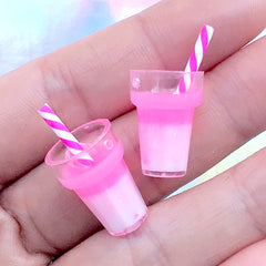 Miniature Magical Milkshake with Straw | Dollhouse Drink | Doll Beverage Charm | Kawaii Jewellery DIY (2 pcs / Dark Pink / 13mm x 18mm)