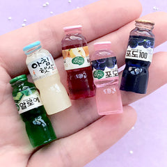 1:6 Scale Dollhouse Korean Juice Bottle Assortment | 3D Miniature Fruit Beverage | Kawaii Doll House Drink (5pcs / Mix / 10mm x 29mm)