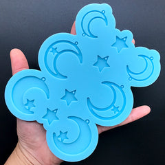 Moon and Star Charm Silicone Mold (10 Cavity) | Kawaii Resin Jewelry Making | Magical Girl Pendant DIY