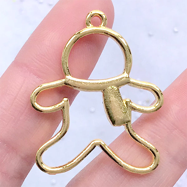 Gingerbread Man Open Bezel Charm for UV Resin Filling | Kawaii Sweet Deco Frame | Christmas Ornament DIY (1 piece / Gold / 28mm x 34mm)