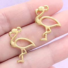 Small Flamingo Open Bezel | Cute Bird Charm | Mini Animal Deco Frame | Kawaii UV Resin Jewelry Making (2 pcs / Gold / 17mm x 23mm)