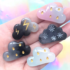 Rain and Storm Cloud Cabochons | Bad Weather Resin Embellishment | Kawaii Decoden Phone Case DIY (5 pcs)