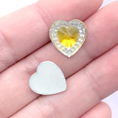 Kawaii Heart Rhinestones | Magical Girl Jewelry Making | Phone Case Decoden Supplies (12 pcs / Yellow / 14mm x 14mm)