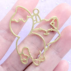 Cute Fox Open Back Bezel Charm | Kawaii Animal Deco Frame | UV Resin Jewellery Making (1 piece / Gold / 40mm x 44mm)