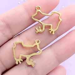 Small Frog Open Back Bezel Charm | Animal Deco Frame for UV Resin Filling | Kawaii Jewelry Supplies (2 pcs / Gold / 19mm x 17mm)
