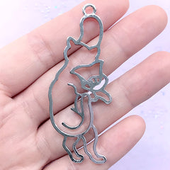 Japanese Folklore Cat Open Bezel Pendant | Japan Folktale Deco Frame | UV Resin Jewellery DIY (1 piece / Silver / 25mm x 63mm)