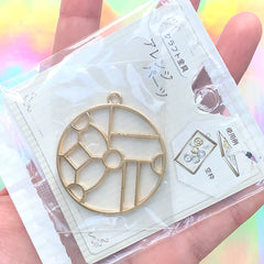 Round Geometry Open Bezel Charm | Geometric Deco Frame for UV Resin Jewellery Making (1 piece / Gold / 40mm x 44mm)