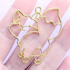 Cute Fox Open Back Bezel Charm | Kawaii Animal Deco Frame | UV Resin Jewellery Making (1 piece / Gold / 40mm x 44mm)