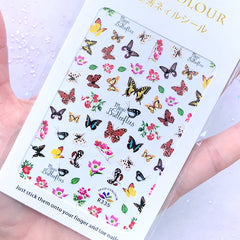 Butterfly and Flower Sticker | Floral Nail Decorations | Insect Stickers | Filling Materials for Resin Art