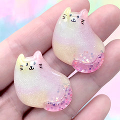 Glittery Kitty Cat Cabochon | Decoden Embellishments | Kawaii Craft Supplies (2 pcs / Pink / 27mm x 30mm)