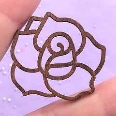 Wooden Rose Open Bezel | Wood Floral Pendant | Flower Deco Frame for UV Resin Filling (1 piece / 34mm x 31mm)