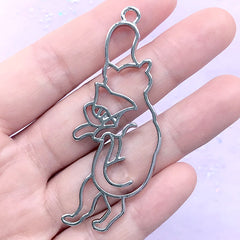 Japanese Folklore Cat Open Bezel Pendant | Japan Folktale Deco Frame | UV Resin Jewellery DIY (1 piece / Silver / 25mm x 63mm)