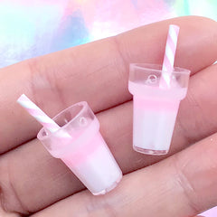 Miniature Cocktail with Straw | Dollhouse Milkshake in Pastel Gradient Colour | Mini Beverage Charm | Doll Food Jewellery DIY (2 pcs / Light Pink / 13mm x 18mm)