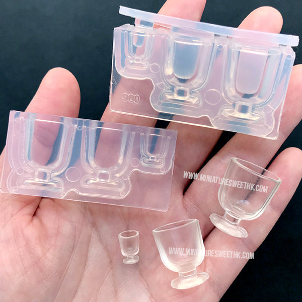 3D Dollhouse Wine Glass Silicone Mold (3 Cavity) | Miniature Goblet Mold | Doll House Drink Making | Resin Mold Supplies