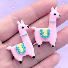 Animal Decoden Cabochons | Llama Flatback | Alpaca Embellishments | Kawaii Jewelry Supplies (2 pcs / Pink / 26mm x 36mm)