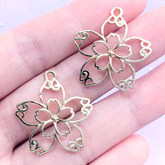 Openwork Cherry Blossom Open Bezel for UV Resin Filling | Sakura Deco Frame | Resin Jewellery Supplies (2 pcs / Gold / 24mm x 26mm)