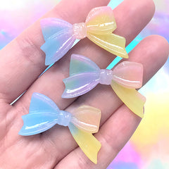 Rainbow Ribbon Cabochons with Glitter | Kawaii Jewellery DIY | Phone Case Decoden Supplies (3 pcs / 34mm x 21mm)