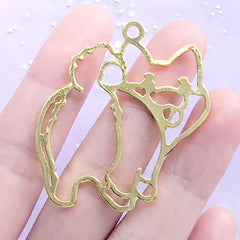 Cute Dog Open Bezel Charm | Pet Pendant | Animal Deco Frame for UV Resin Filling | Kawaii Resin Jewelry DIY (1 piece / Gold / 41mm x 44mm)
