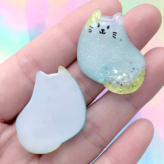 Kawaii Kitten Cabochon | Animal Cat Embellishments | Decoden Resin Pieces (2 pcs / Blue / 27mm x 30mm)