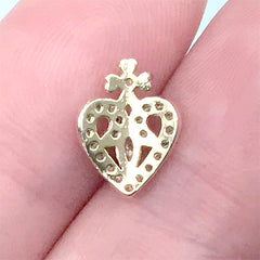 Cross Heart Nail Charm with Bling Rhinestones | Metal Embellishment | Kawaii Nail Design | Luxury Resin Inclusion (1 piece / Gold / 8mm x 11mm)