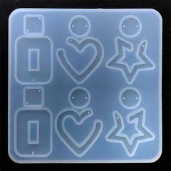 Heart Star Rectangle Dangle Earring Silicone Mold (12 Cavity) | Statement Jewellery Mold | UV Resin and Epoxy Resin Mold