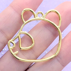 Panda Head Open Bezel Pendant | Cute Animal Deco Frame for UV Resin Jewellery DIY | Kawaii Craft Supplies (1 piece / Gold / 34mm x 34mm)
