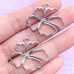 Hibiscus Open Bezel Charm | Flower Deco Frame for UV Resin Filling | Kawaii Jewelry Supplies (2 pcs / Silver / 30mm x 26mm)