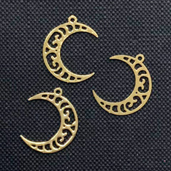 Small Filigree Moon Metal Bookmark | Crescent Moon Deco Frame for UV Resin Filling | Kawaii Craft Supplies (3 pcs / 14mm x 18mm)