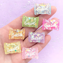 Kawaii Candy Cabochon Assortment with Iridescent Glitter | Decoden Phone Case DIY | Sweet Deco Supplies (7 pcs / Mix / 17mm x 24mm)