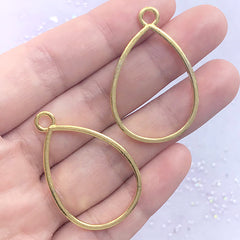 Teardrop Open Backed Bezel Charm | Geometric Deco Frame for UV Resin Filling | Geometry Jewelry Supplies (2 pcs / Gold / 24mm x 37mm)