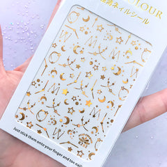 Constellation Nail Art Sticker | Gold Foil Astrology Embellishment | Star and Moon Stickers
