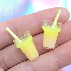 Dollhouse Cocktail with Straw | Miniature Drink in Magical Gradient Color | Mini Milkshake Charm | Doll Food Supplies (2 pcs / Yellow / 13mm x 18mm)