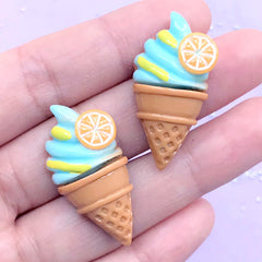 Ice Cream Decoden Cabochons | Kawaii Embellishments | Sweets Deco | Phone Case Decoration (2 pcs / Blue / 17mm x 34mm)