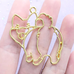 Cute Dog Open Bezel Charm | Pet Pendant | Animal Deco Frame for UV Resin Filling | Kawaii Resin Jewelry DIY (1 piece / Gold / 41mm x 44mm)