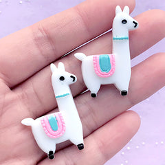 Kawaii Animal Cabochons | Llama Decoden Pieces | Alpaca Flat Back | Cute Embellishments (2 pcs / White / 26mm x 36mm)