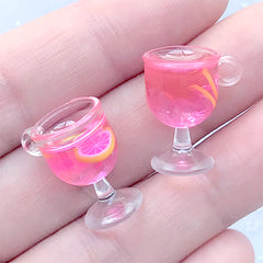 Miniature Fruit Punch Charm | Dollhouse Food Jewelry Supplies | 3D Mini Beverage | Kawaii Doll House Drink (2 pcs / Grapefruit / 12mm x 18mm)