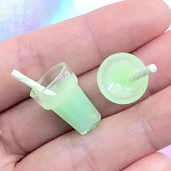 Dollhouse Magical Cocktail | Miniature Milkshake with Straw | Doll Drink Charm | Kawaii Jewelry DIY (2 pcs / Green / 13mm x 18mm)