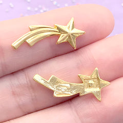 Kawaii Shooting Star Embellishments | Kawaii Resin Craft | Metal Resin Inclusions | Fairy Kei Jewelry DIY (3 pcs / Gold / 24mm x 10mm)