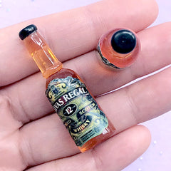Miniature Whiskey Cabochon in 3D | 1:6 Scale Dollhouse Liquor Bottle | Doll House Beverage | Mini Alcoholic Drink Props (2 pcs / 11mm x 43mm)