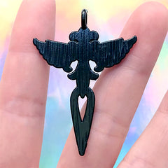 Angel Winged Sword Charm | Gothic Weapon Pendant | Fantasy Jewellery DIY (1 piece / Black / 34mm x 48mm)