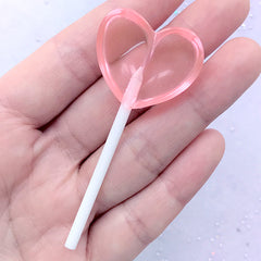 Heart Lollipop Cabochon | Faux Candy Jewellery Making | Kawaii Phone Case Decoden Supplies (1 piece / Pink / 30mm x 66mm)