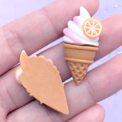 Kawaii Ice Cream Cabochons | Summer Embellishments | Sweet Deco | Phone Case Decoden (2 pcs / Vanilla White / 17mm x 34mm)