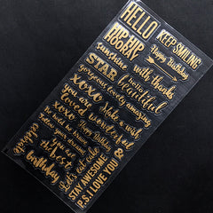Greeting Encouraging Message Sticker in Gold Color | Word Embellishments for Resin Art | Clear Film Sticker | Scrapbooking Supplies