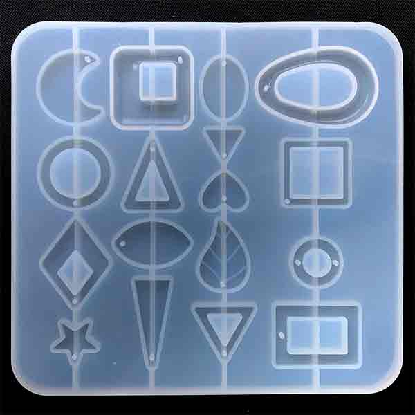Resin Charm Silicone Mold (17 Cavity) | Moon Square Oval Teardrop Circle Triangle Heart Rhombic Navette Leaf Star Rectangle Mold